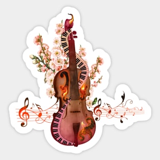 Wonderful violin with keyboard and flame Sticker